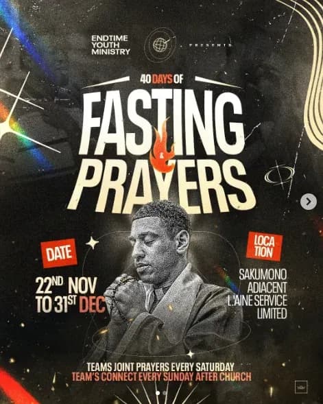Affiche « 40 Days of Fasting & Prayers » pour un ministère de jeunesse