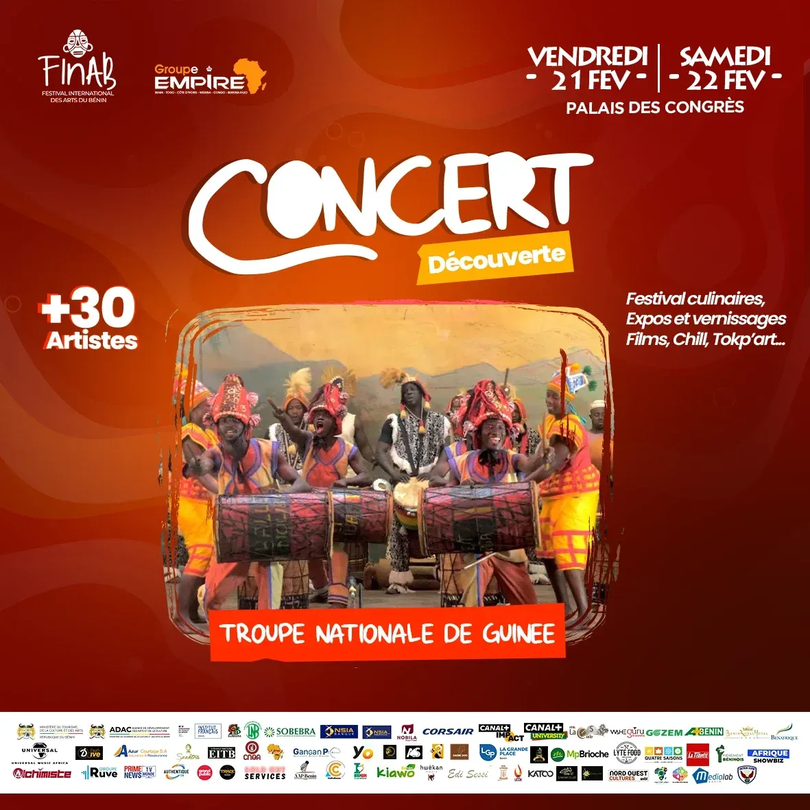 Affiche du concert découverte du FINAB avec la troupe nationale de Guinée, palais des congrès