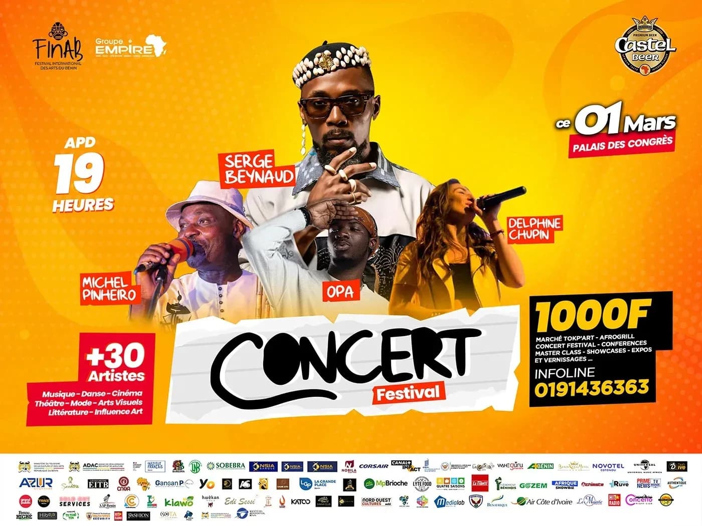 Affiche du concert du FINAB du 1er mars, plus de 30 artistes au palais des congrès