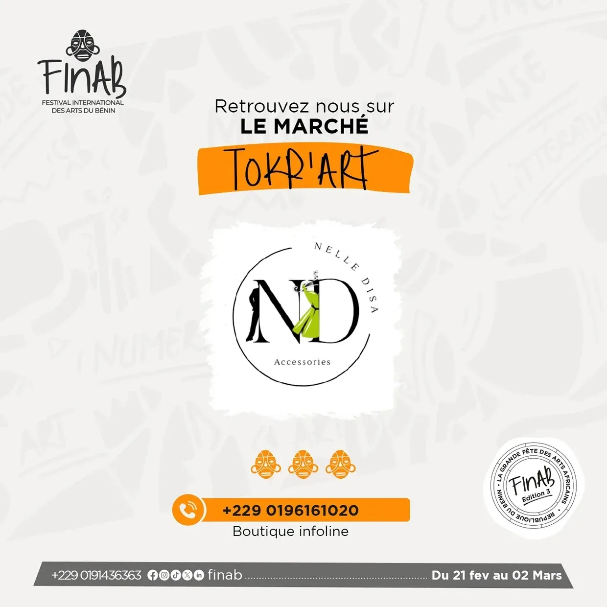 Affiche du marché Tokp’Art du FINAB pour Nelle Disa Accessories