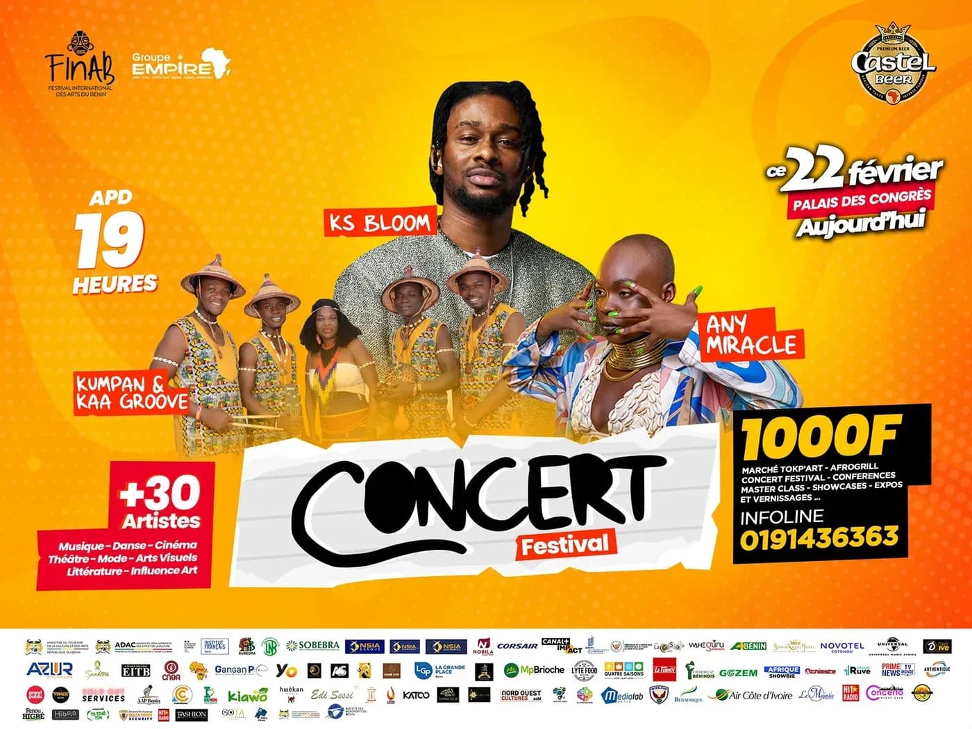 Affiche du concert du FINAB du 22 février avec KS Bloom et Any Miracle, palais des congrès