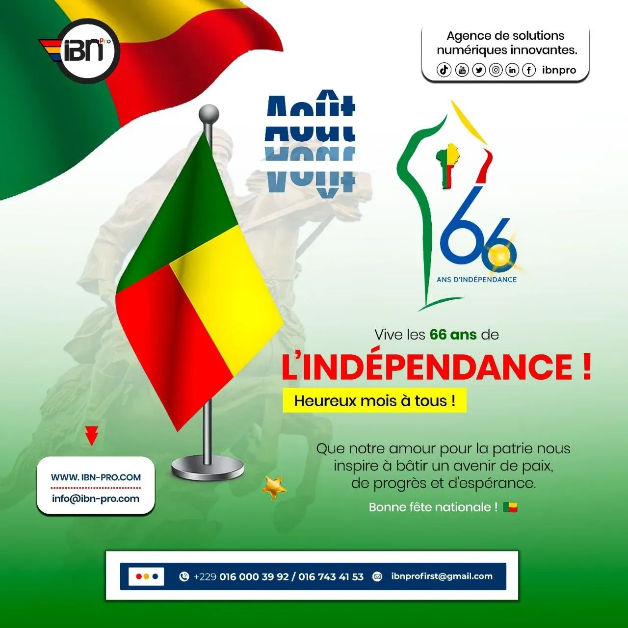 Affiche des 66 ans de l’indépendance du Bénin pour IBN Pro
